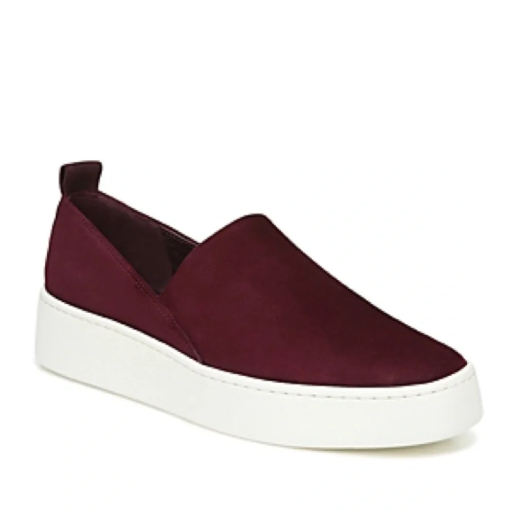 Vince Saxon 2 Slip On Platform Plum Suede Sneakers Sz 8